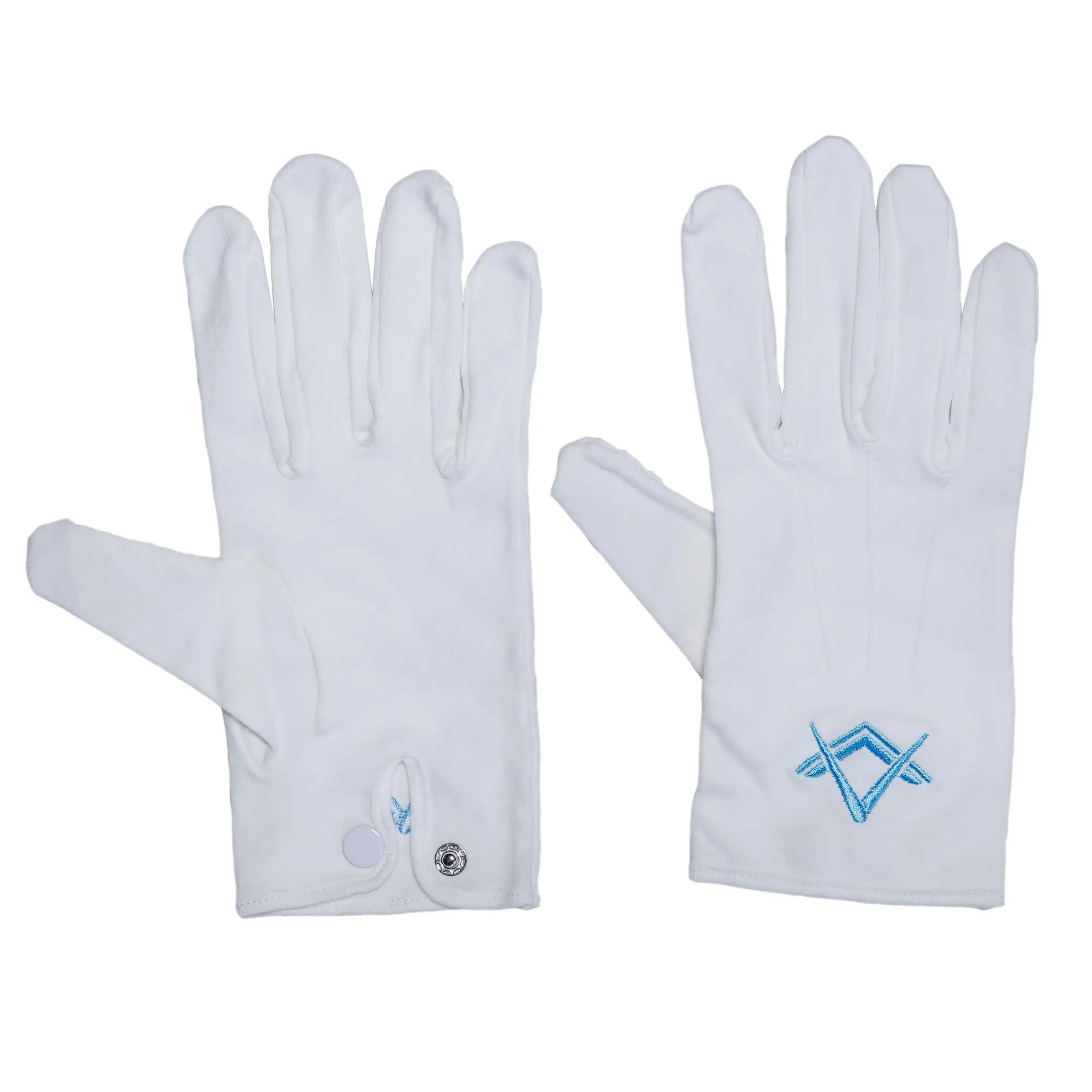 Hot sale Breathable Embroidery Logo Masonic Blue Embroidered Square & Compass Logo Work Cotton Gloves In Cheap Rate Soft