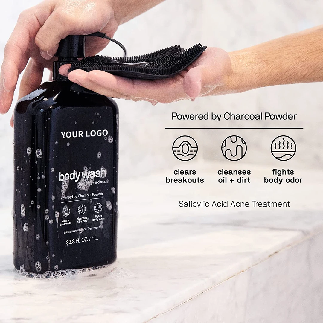 New Organic Natural Body Wash Charcoal Powder Deep Cleaning Pore Peeling Off Skin Whitening Salicylic Acid Shower Gel