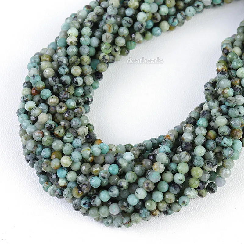 Small Faceted Natural African Turquoise Stone Bead Strands, Cut Gemstone Beads For DIY Jewelry Making 2 3 4mm, 38cm