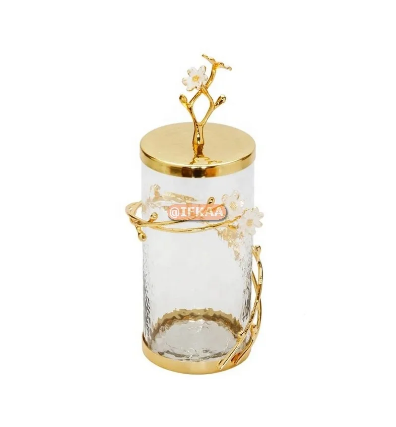 Hammered Glass Canister Set Decorative Silver And Gold Finishing Lids with Tray for Kitchen Storage Food Canister