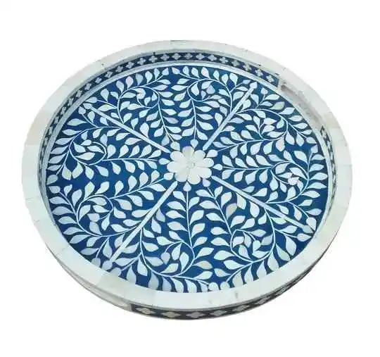 New Home Use Multifunction Wood Serving Tray Handmade Decorative Storage with Mother of Pearl Inlay for Foods Serving