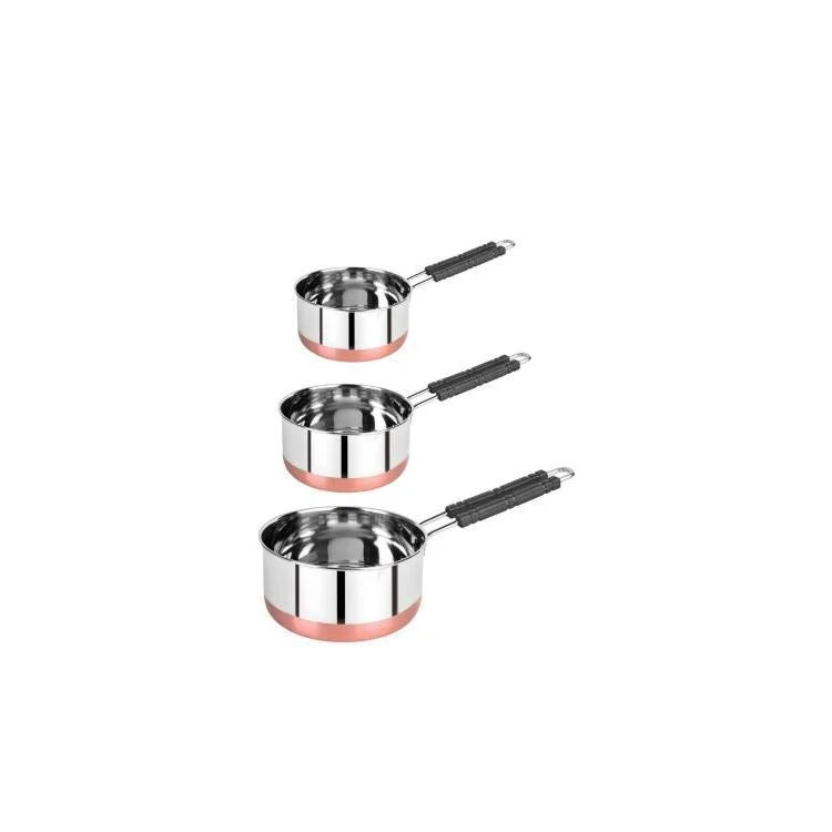 Best Quality Sauce Pan Set Decorative Flat Base Stainless Steel Copper Bottom Sauce Pan Set Cookware With Handle For Sale
