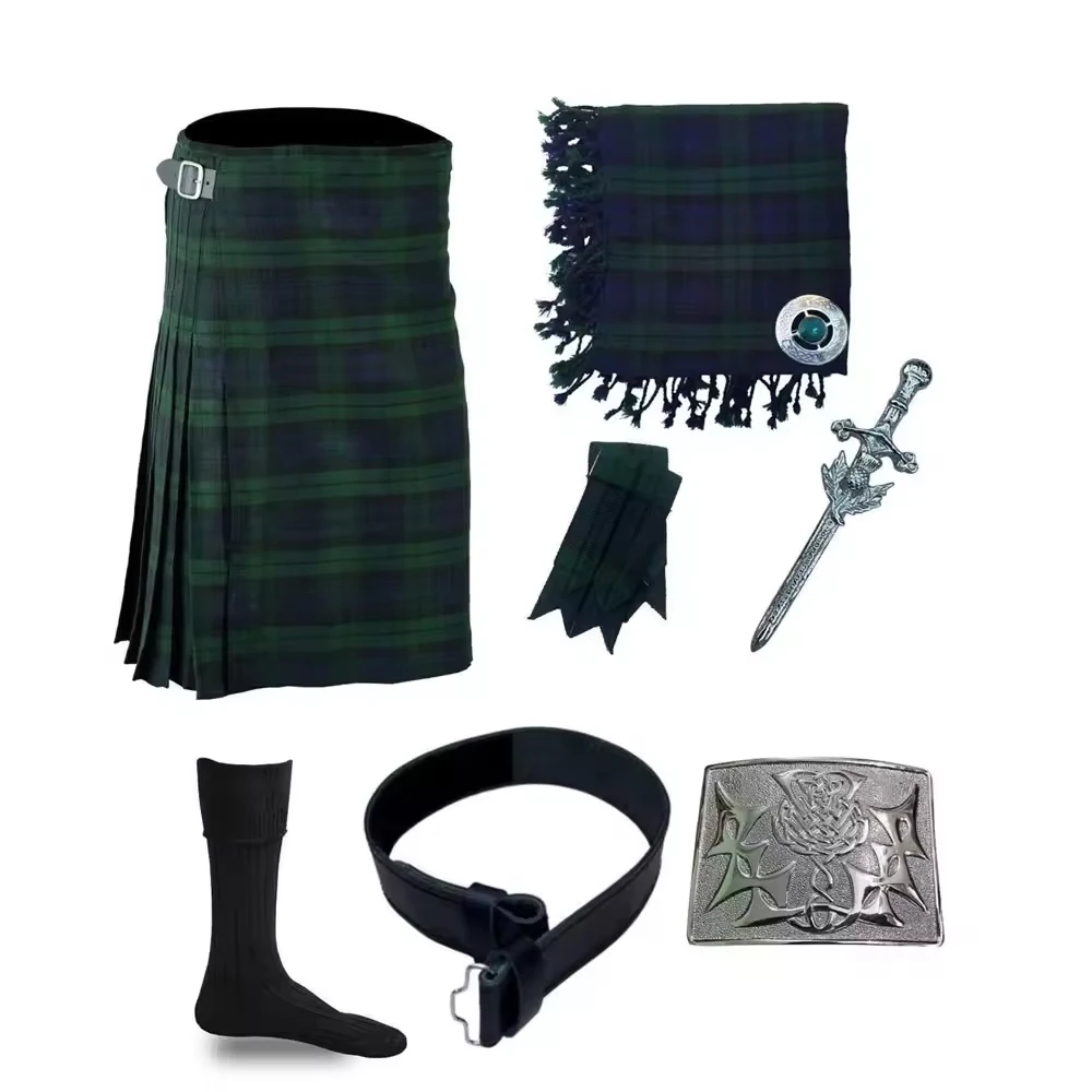 Premium Handmade Tartan Utility Kilt Package Deal For Men With Free Fly Plaid Brooch Premium Quality Kilts Package Deal
