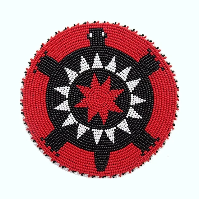 Black Red Turtle Rosette Beaded Handmade Patches  Patches Pearl Beaded Ethnic Beadwork Native Crafts