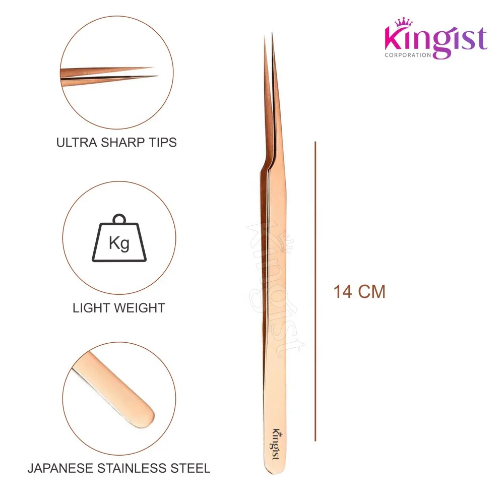 Private Label Stainless Steel Slim SS Curved Eyelash Extension Tweezers in Beautiful Rose Gold Color
