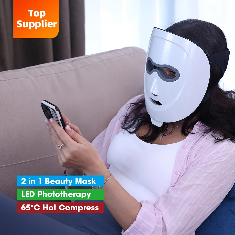 Redfy Far-infrared Graphene Hot Compress Pdt Face Lifting Flexible LED Red Blue Light Phototherapy Led Face Mask Device