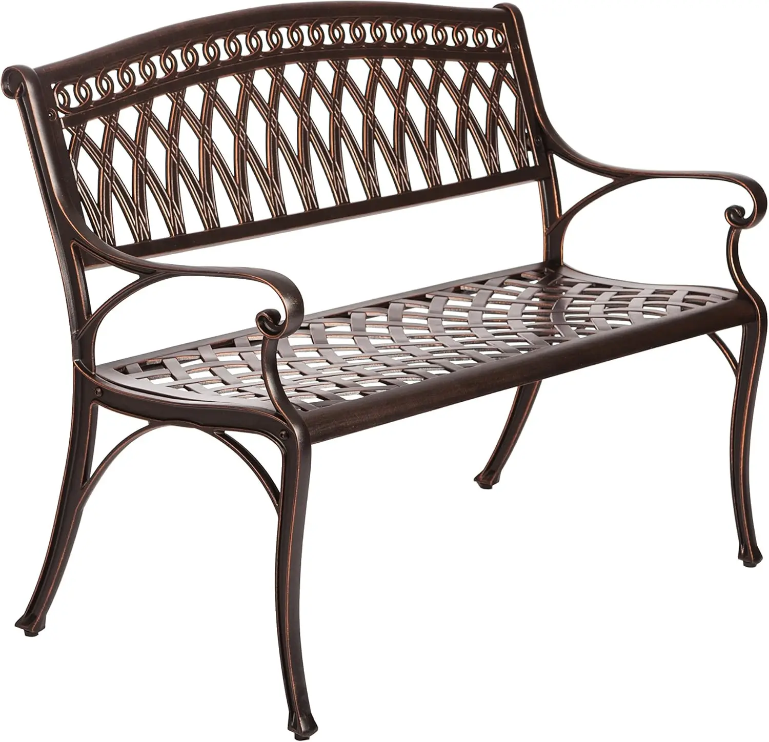Heavy Duty Cast Aluminum Patio Bench Rust-Free Metal Construction Antique Bronze Finish Front Porch Pool Deck Garden Bar Chair
