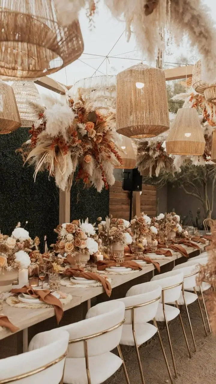 Wooden Tone Decorative Items With Artificial Marigold Flower Garlands & Light For Indian Wedding Stage Entrance Hall Decoration