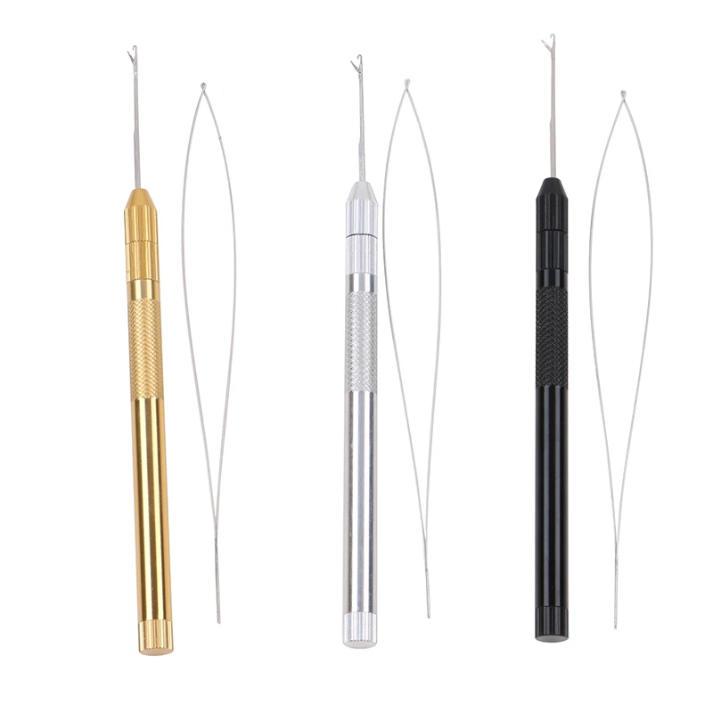 Hair Extensions Loop Needle Threader Wire Pulling Hook Tool Plastic Handle Pulling Loop Needle Micro Beads Threader for Hair Ext