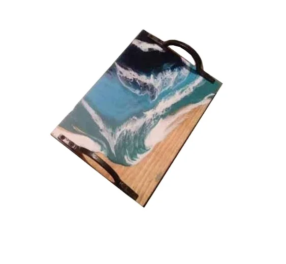 Wholesale Diy Epoxy Resin River & Pine Wood Serving Tray With Metal Handle Hotels & Restaurant by Quality Handicrafts