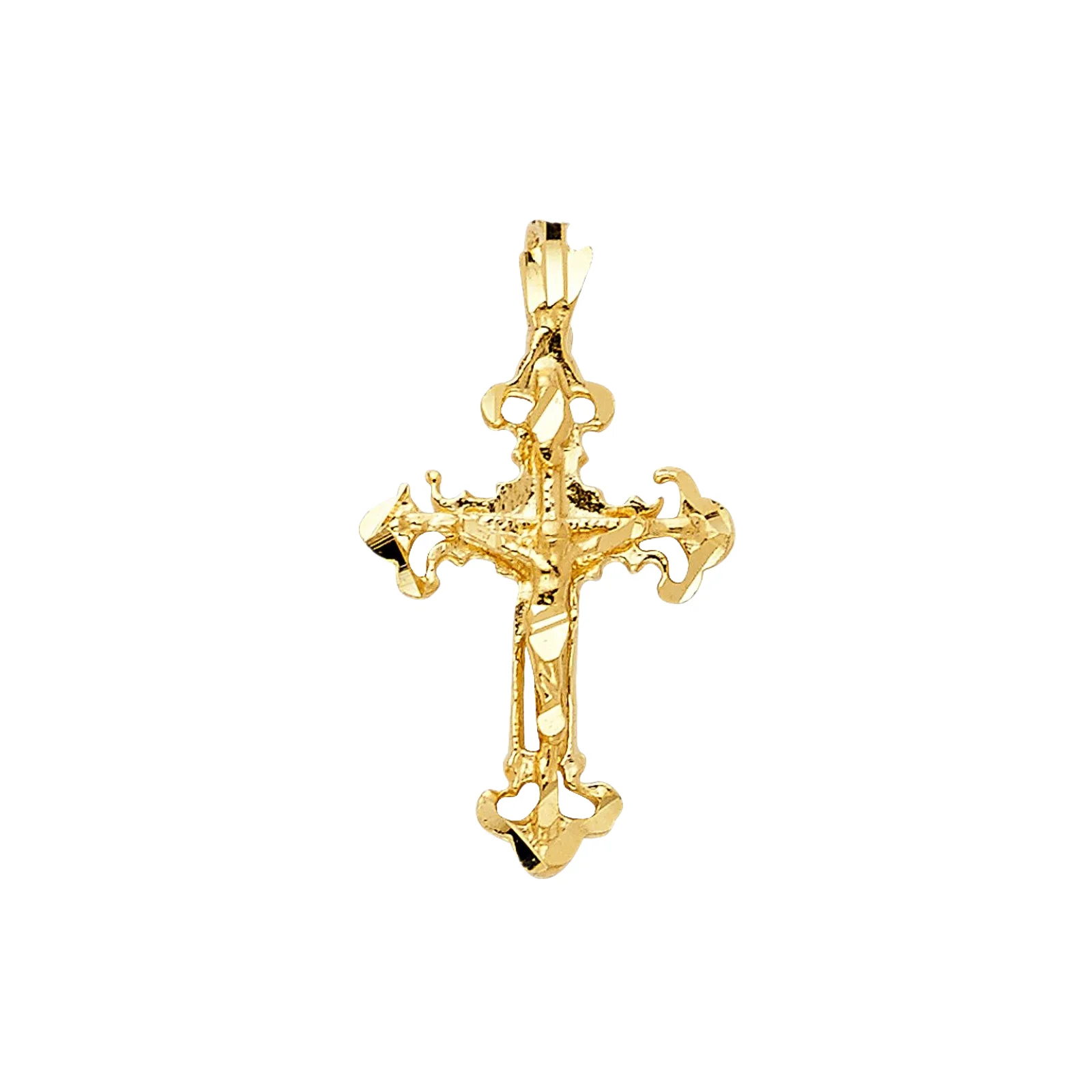 14k Yellow Gold Plated Jesus Crucifix Cross Pendant Ancient Christ Charm Curve Edge Jewelry