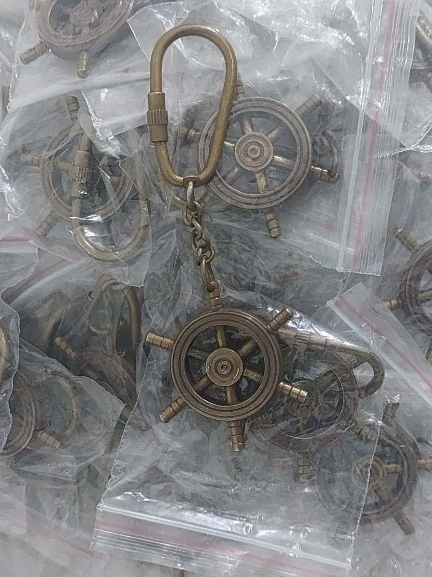 Brass Maritime Ship Navigation Wheel Keychain Keyring Brass Metal Ship Steering Wheel Key Chain
