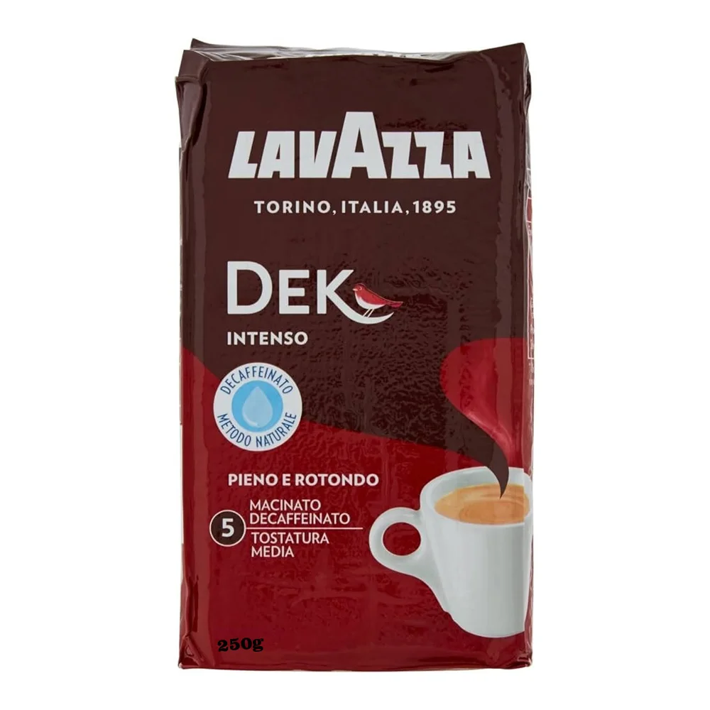 Lavazza Dek Intenso 250 г насыщенный кофе без кофеина молотый сладкий вкус жареный напиток с кофеином
