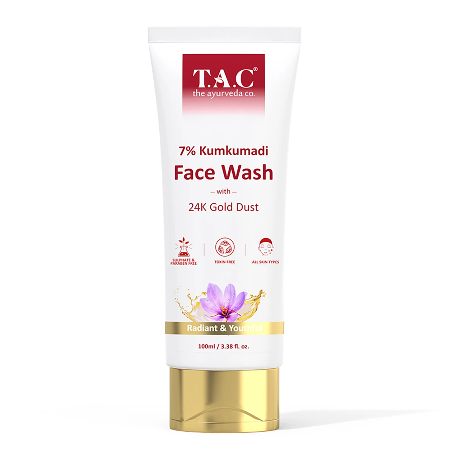 TAC - The Ayurveda Co. 7% Kumkumadi Face Wash for Glowing Skin, with Saffron for Pollution & Dark Spots, 100ml