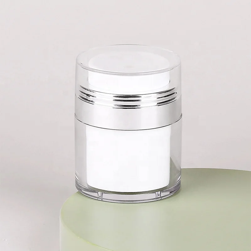 High-end Luxury Silver 50g Cosmetic Packaging Container Airless pump Jar for Cream Foundation