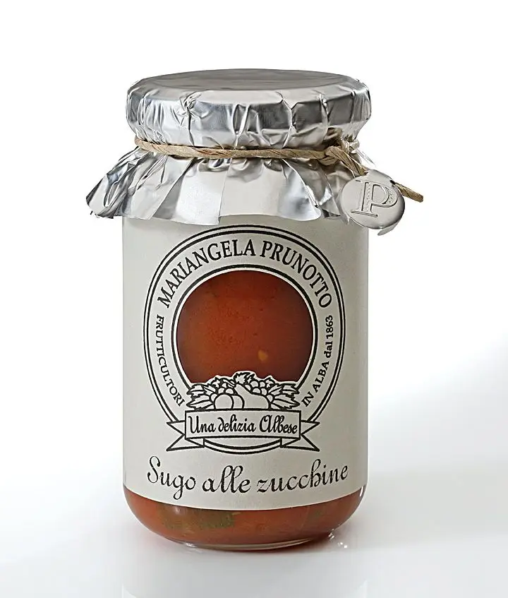 hight quality Zucchini & Tomatoes pasta sauce made in Italy glass jar 215 g made from italian tomato