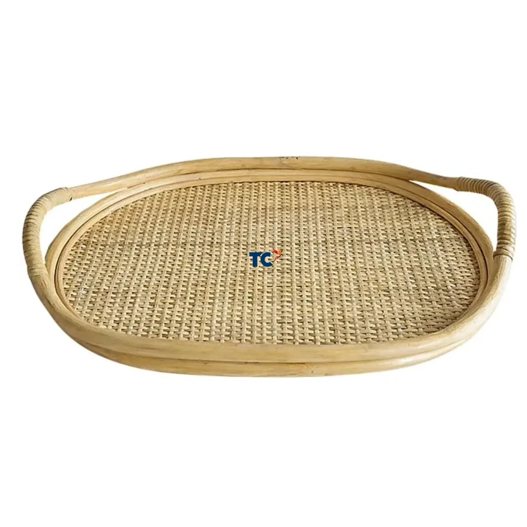 Home Decor Round Seagrass Rattan Serving Tray with Build in Handle Storage Decorative Weaving Trays From Thanh Cong Handicraft