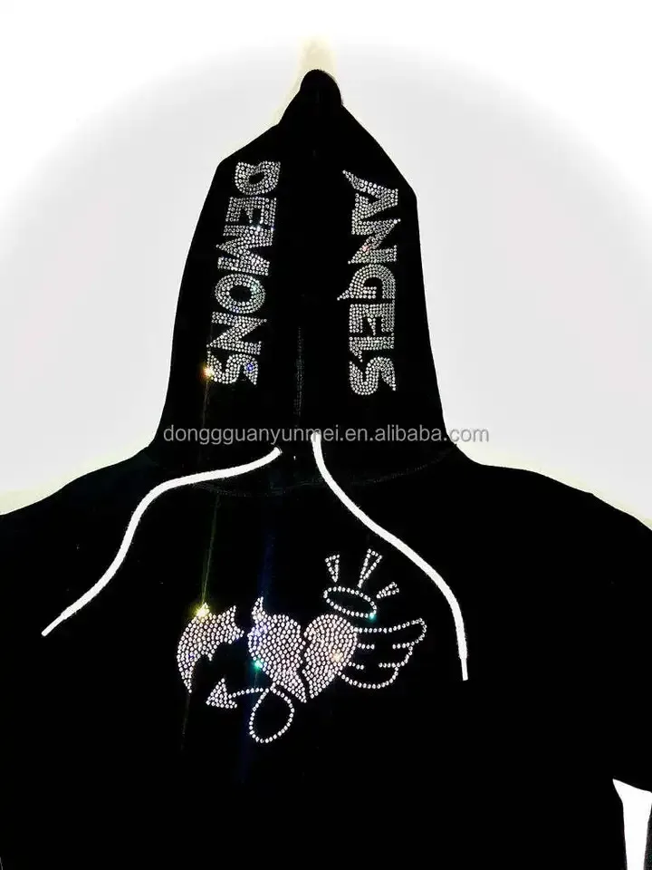 New Fashion Rhinestone Skeleton Full Face Zip Hoodie Streetwear Heavy Weight Full Zip Up Hoodie for men women