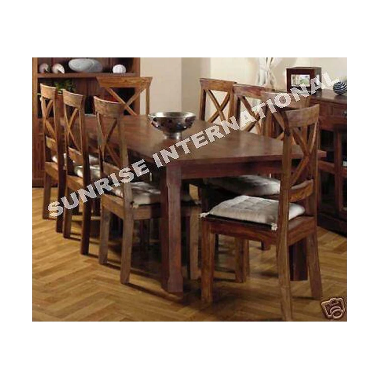 2023 New Arrival Optimum Quality Handmade Wholesale Solid Sheesham Wood 9 Pcs Dining Set - 1 Table + 8 Chairs from India