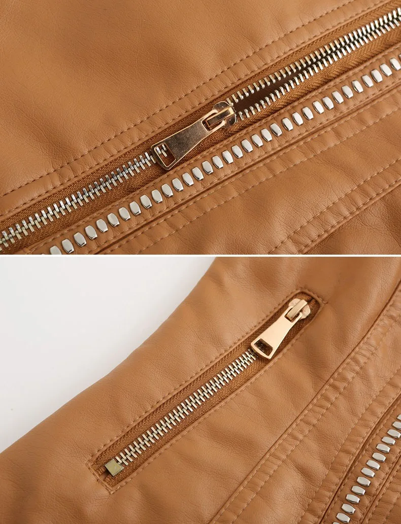 Leather jacket women punk short slim female autumn coat Turn down Collar motorcycle Jacket