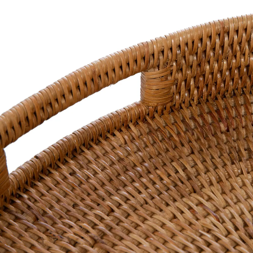 Hot Selling japandi Style Round Rattan Tray With Handle - Natural