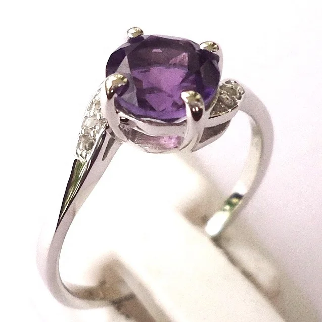 Attractive 925 Sterling Silver Round Gemstone Ring Cheap Good Color Amethyst Gemstone Ring