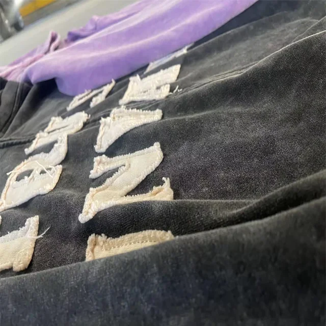 High Quality No String Cotton zip up Hoodie Chenille Custom Embroidery Men Acid Washed Drop Shoulder Hoodie