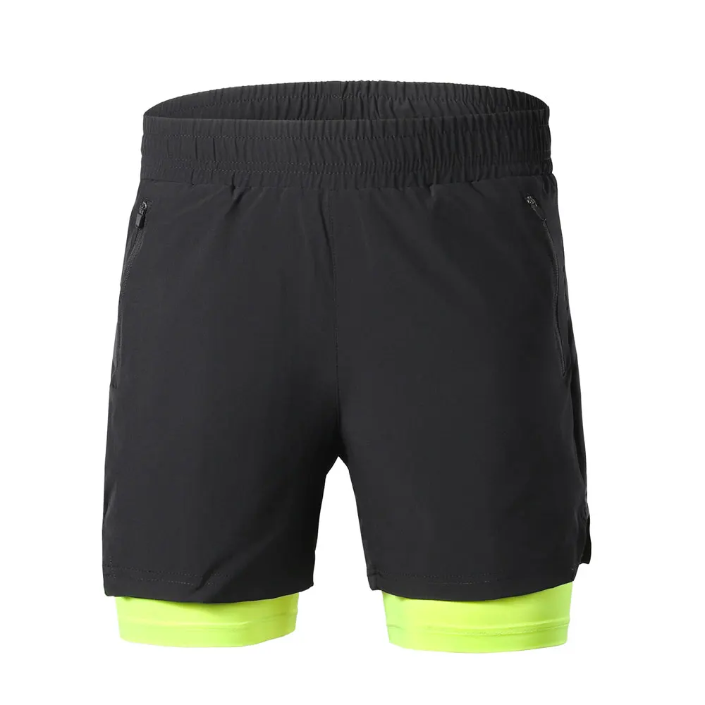 2 In 1 Piece Jogger Mens Gym Pockets Shorts Custom Logo Waist Drawstring Athletic Gym Shorts