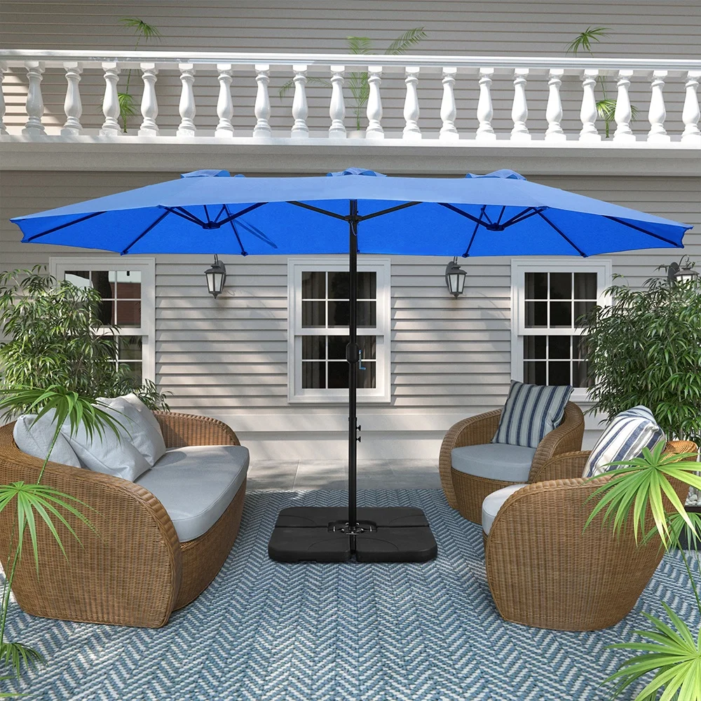 15FT Patio Outdoor Umbrella Market Umbrella Garden Parasol Double-sided Large Patio Twin umbrella