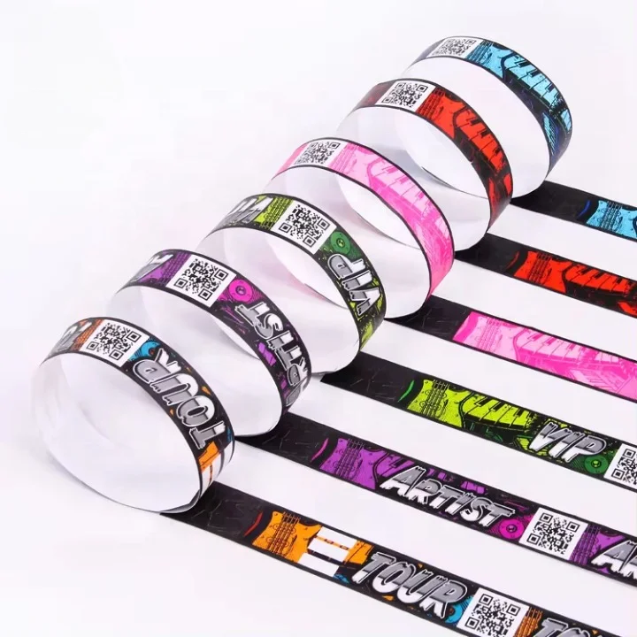 Fancy Branded Color Coated Kids Event Disposable One-off Tyvek Paper Wristbands Entrance Barcode Wrist Band