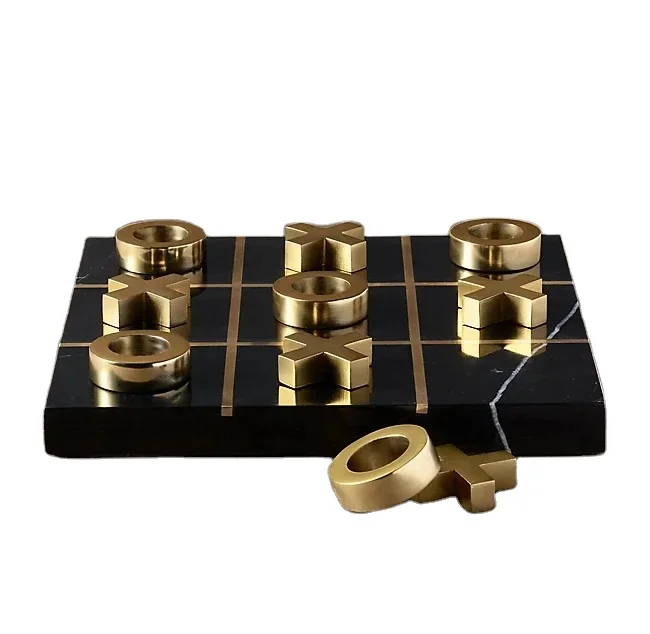 Black Marble tic tac toe perfect gifting birthday Tic Tac Toe indoor Game with gold symbol for Kids and Family Board Games
