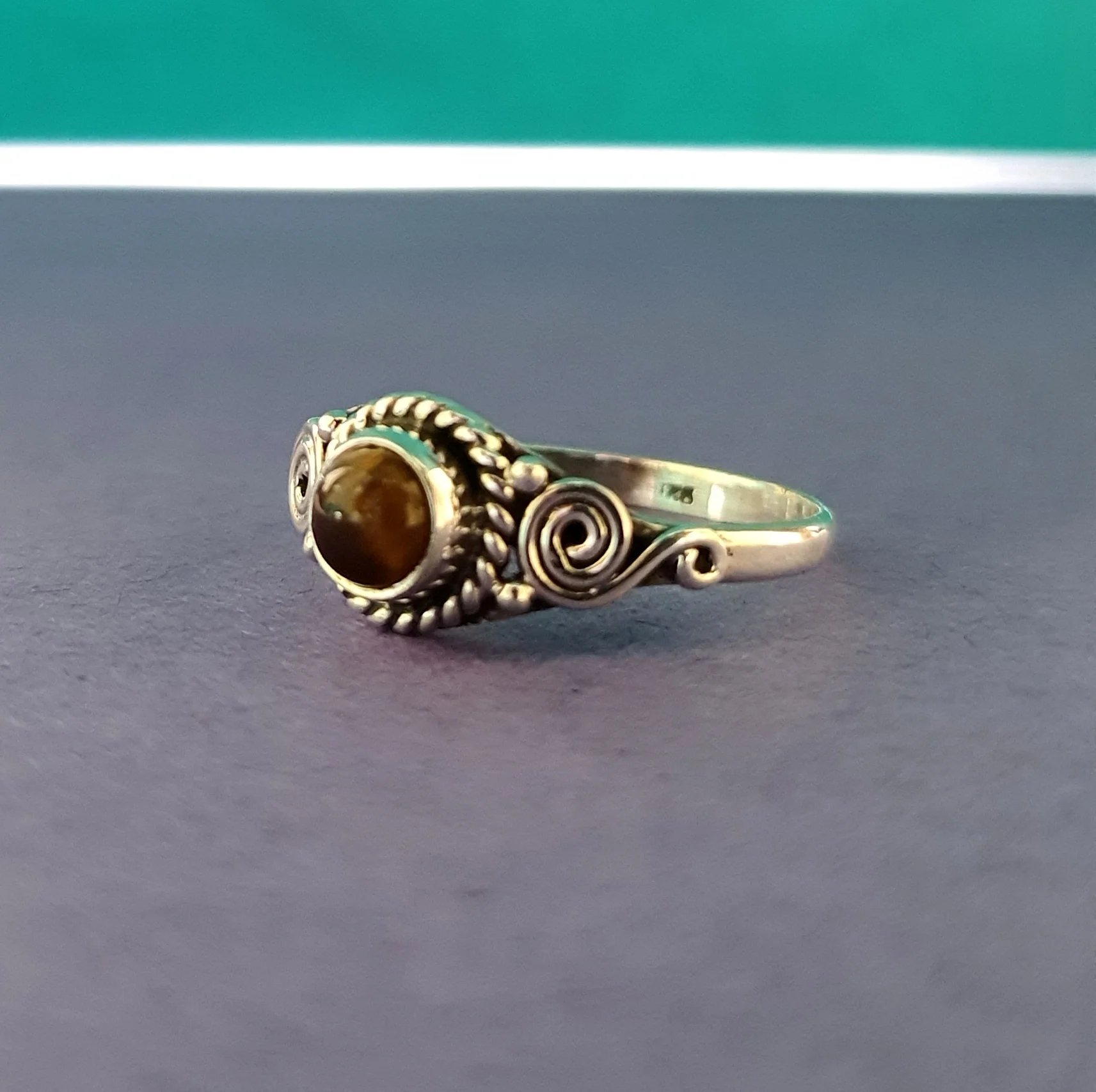 Wholesale High Quality Natural Tigers Eyes 925 Sterling Silver Gemstone Fashion Ring for Good Luck