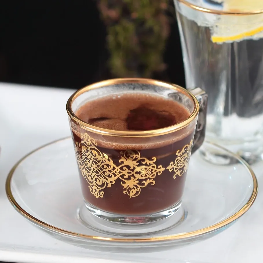 97301 TURKISH COFFEE SET WITH HANDLE SULTANI GOLD   6 coffee cups(80 ml) + 6 saucers