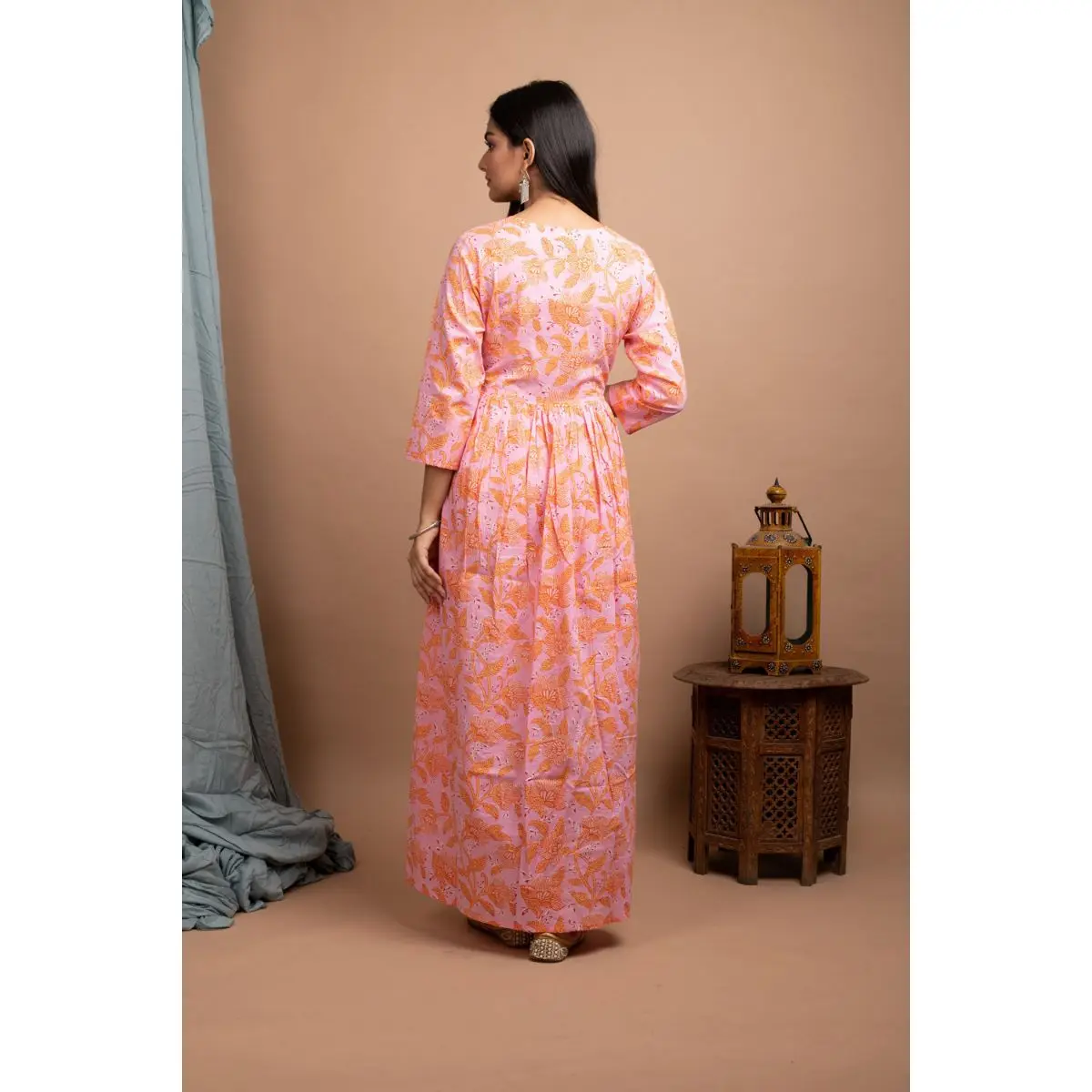 Индийское высококачественное дизайнерское длинное платье Kurti kurta из хлопка розового цвета с принтом для женщин