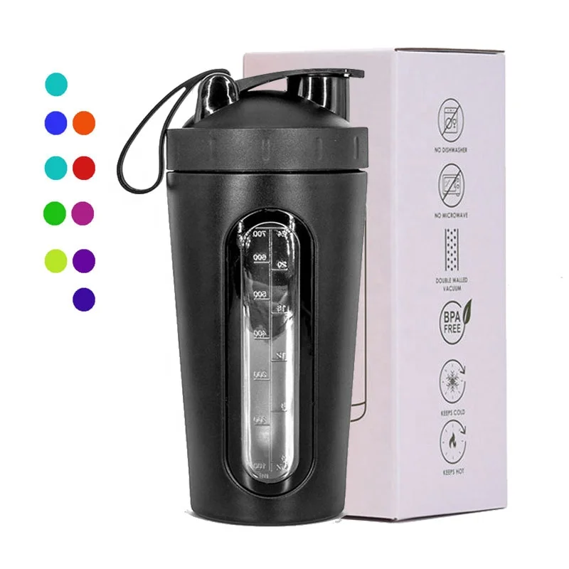 Shaker Bottles for Protein Mixes Stainless Steel Protein Shaker with Mixing Ball Visible Window Metal Shaker Cups Leakproof
