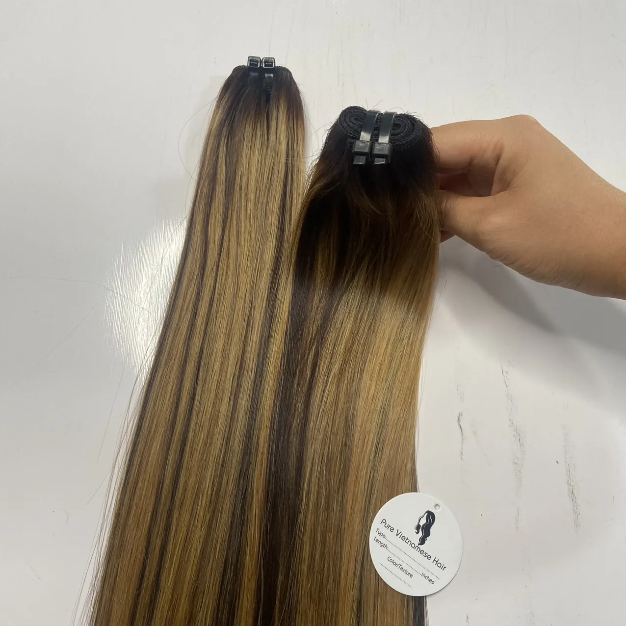 WHOLESALES 100% Vietnamese human hair extensions, Bone straight PIANO color #3 & Blonde #63, FACTORY PRICE