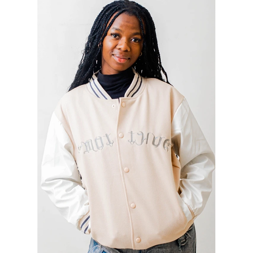 fashion varsity woman jacket premium quality windbreak leather sleeves baseball jackets training wear button up coats