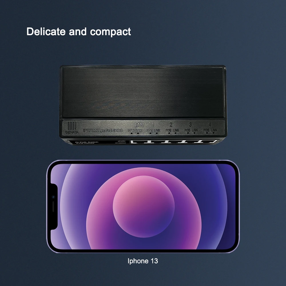 GENATA Bt60w High Power Support 6KV 5 Ports Lightning Indoor PoE Switch GNT-P9105ES For IP Camera Video System