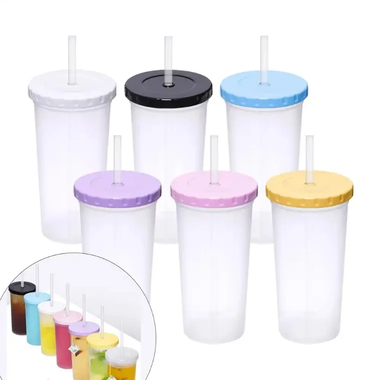 Well-made Reusable Plastic Tumbler with lid and straw 16oz Custom Plastic Tumbler with Straw 16oz Good Condition