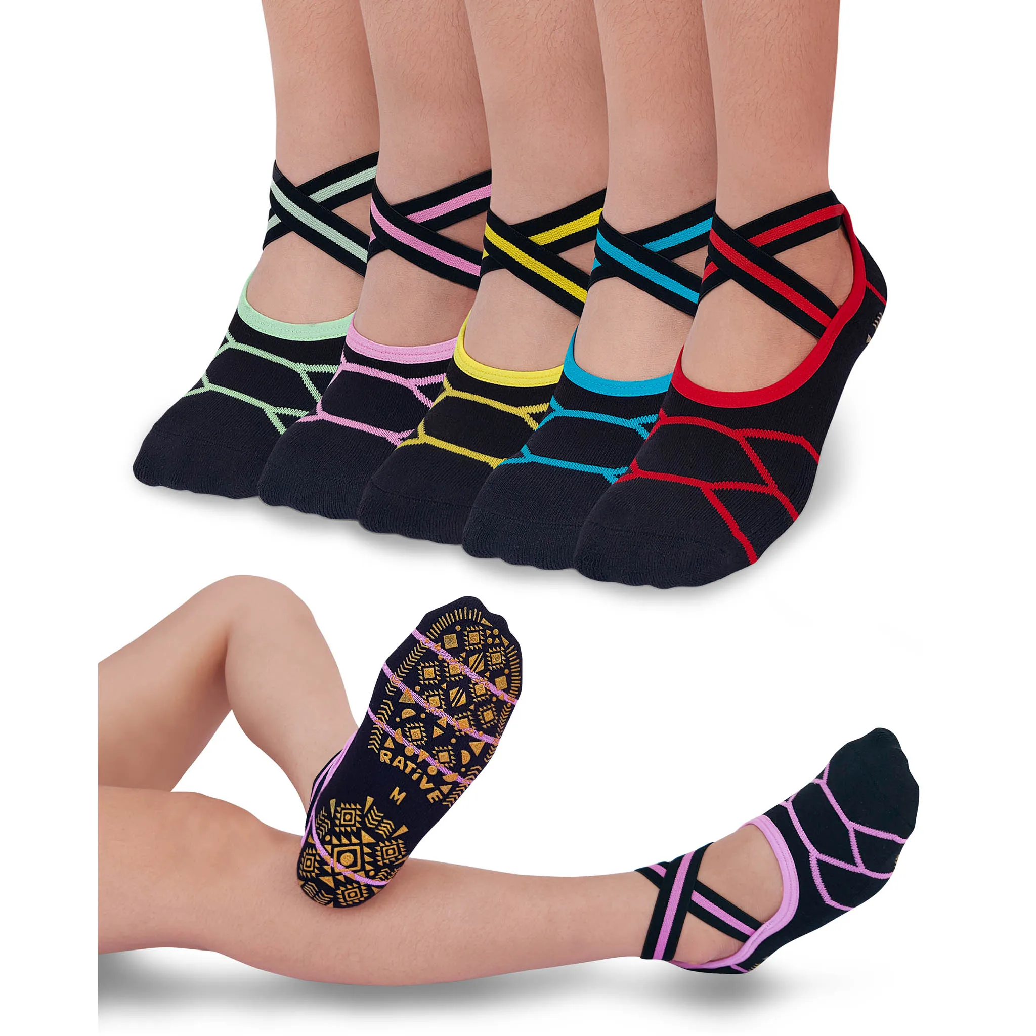 X-Cross Anti Slip Non Skid Barre Yoga Pilates Hospital Socks with grips for Adults Men Women