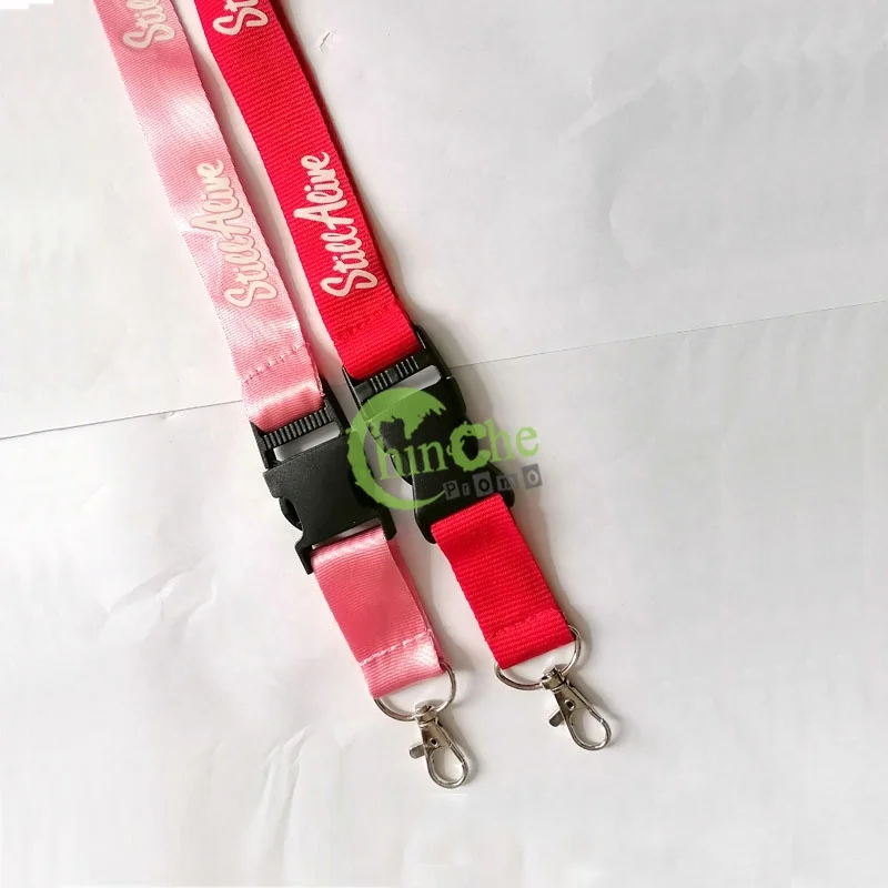 High Quality Pink Coach Silk Print Nylon Lanyards Badge Holder With Plastic Buckle