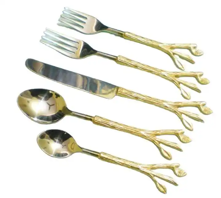 Luxury Cutlery 18/8 Stainless Steel Flatware Set Decorative Brass Handle Silverware Cutlery Set Spoon Fork Flatware Set Utensils