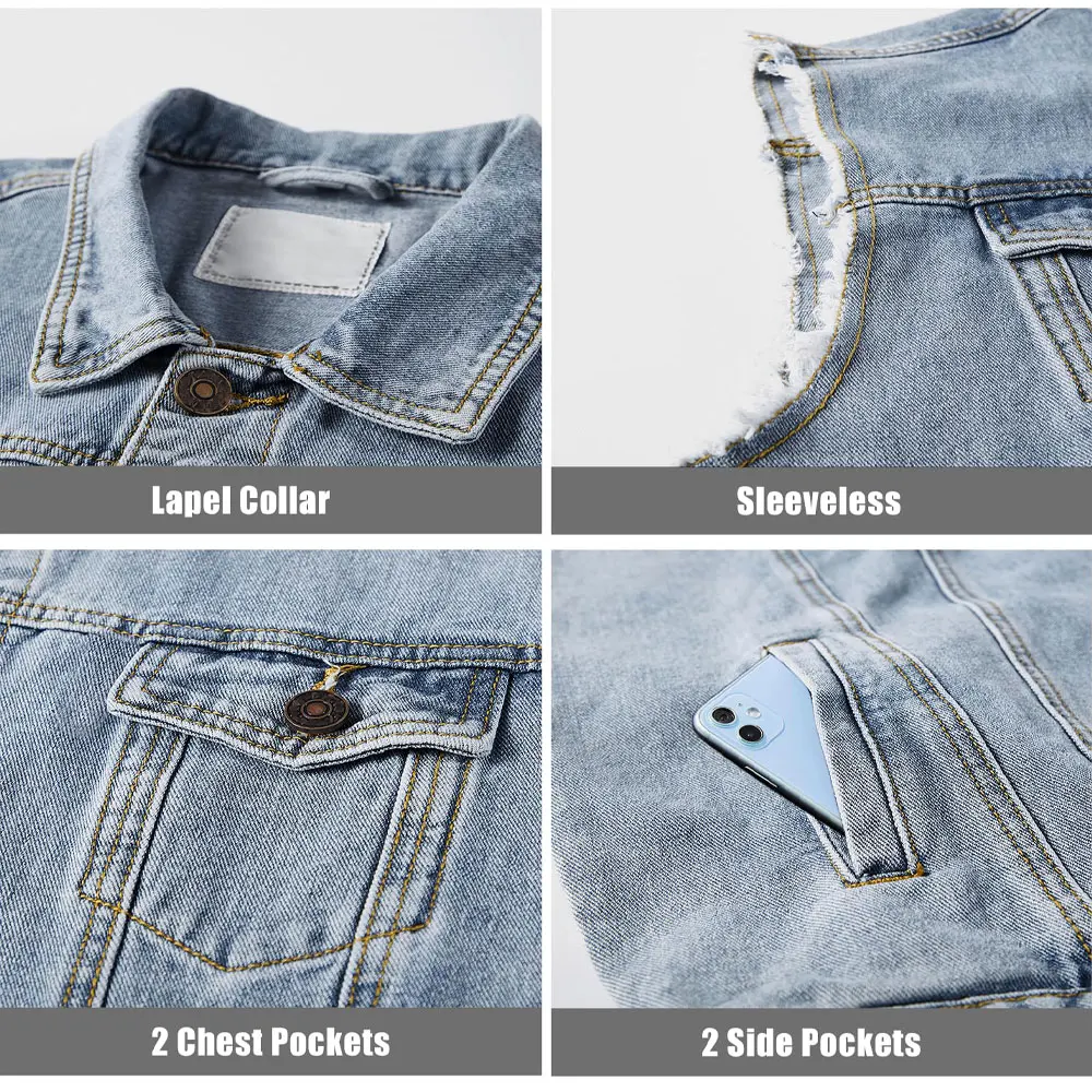 Latest Design Denim Vest Custom Logo Men High Quality Wholesale Casual 100% Cotton Biker Denim Vest Male Jeans