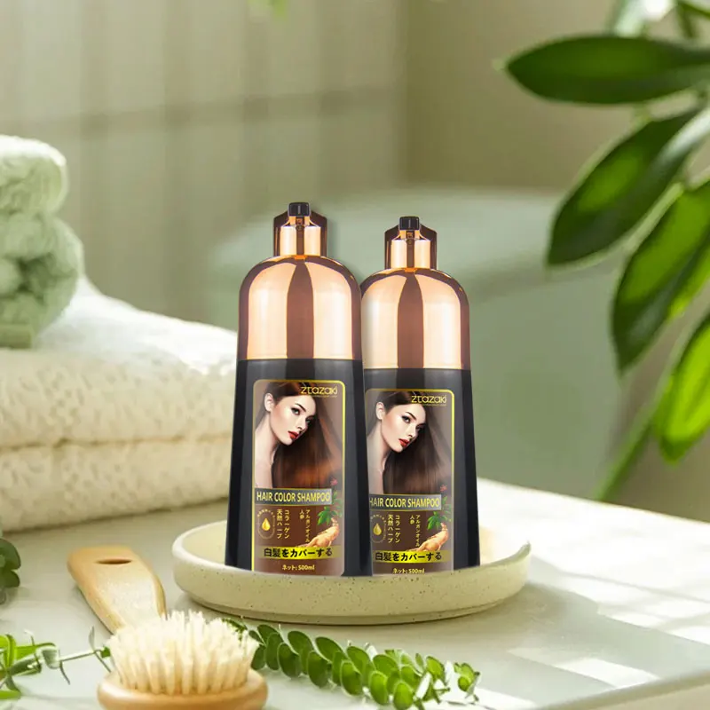 Mokeru Oem Fast Color Black Hair Dye Ginseng Herbal Hair Color Shampoo For home use Coverage Gray Hair Natural Plant Dye Shampoo