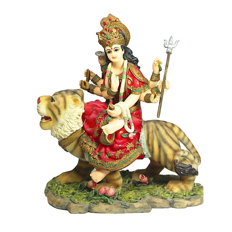 Multicolour Durga Idol Murti Religious Resin Sculpture for Home Temple Puja Decorative Diwali Gifts with Box Packaging