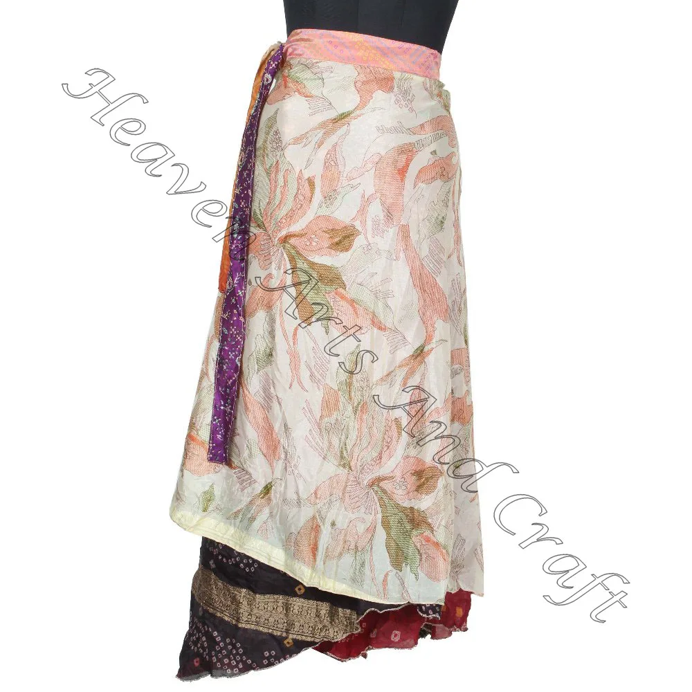 New Long Length Wrap Skirt Wholesale Vintage 2 Layer Magic Wrap Hippi Sari Silk reversible vintage silk magic 38inch length wrap