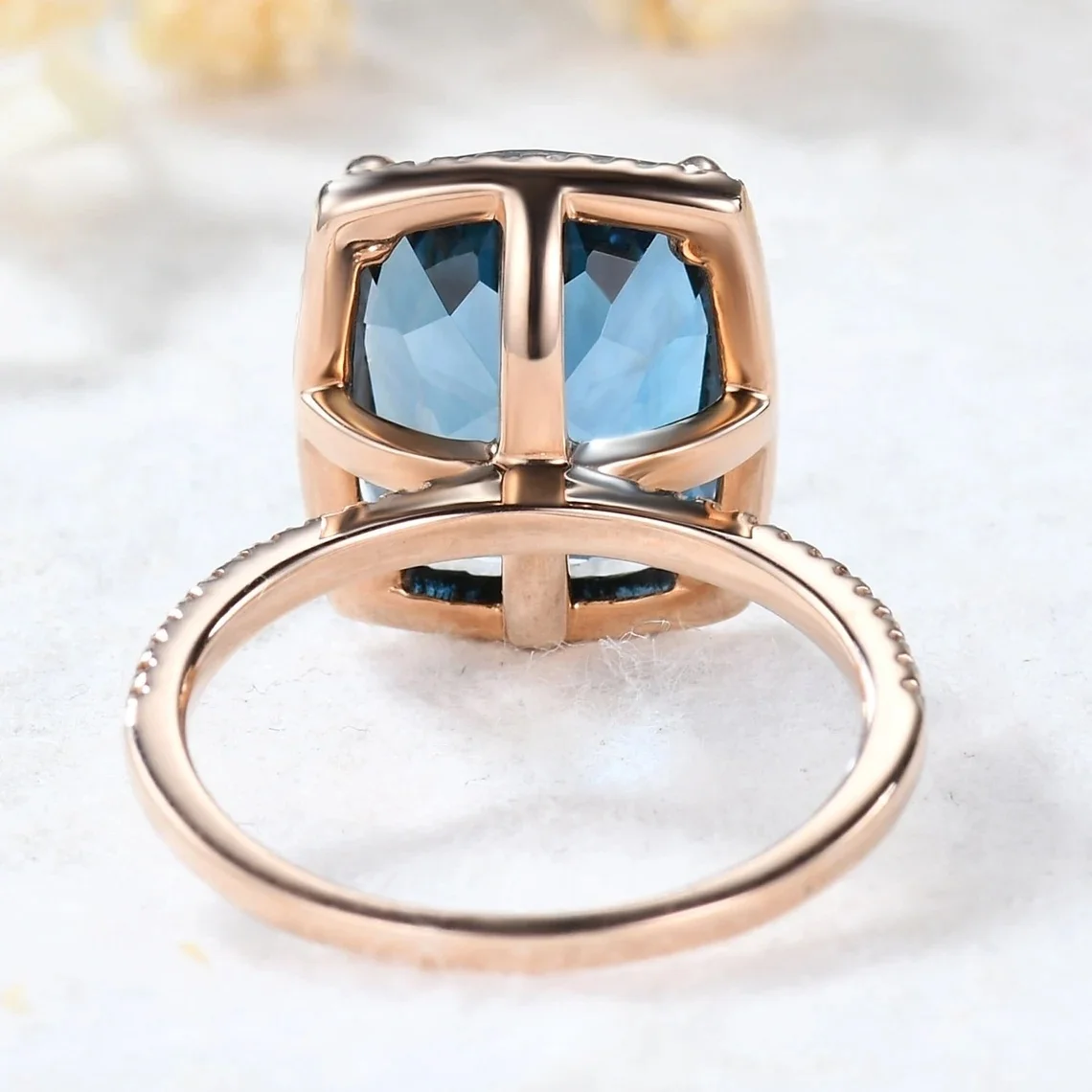 14Kt Solid Gold Ring London Blue Topaz Luxury New Design Solid Gold Fine Jewelry Rings With Real Diamonds Ring