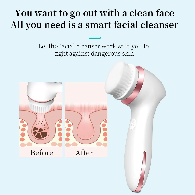 Electric Handheld Facial Cleansing Brush Sonic Vibrating Face Brush Rechargeable 3 In 1 Face Massagers Rotating Cleansing Brush