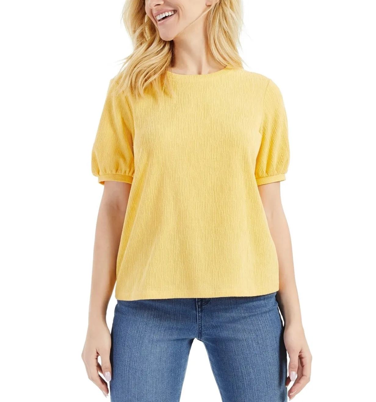 Latest Stylish Elastic Short Sleeve T Shirt Custom Logo 100% Cotton T Shirt 230 GSM Fabric Men Women Yellow High Quality t-shirt