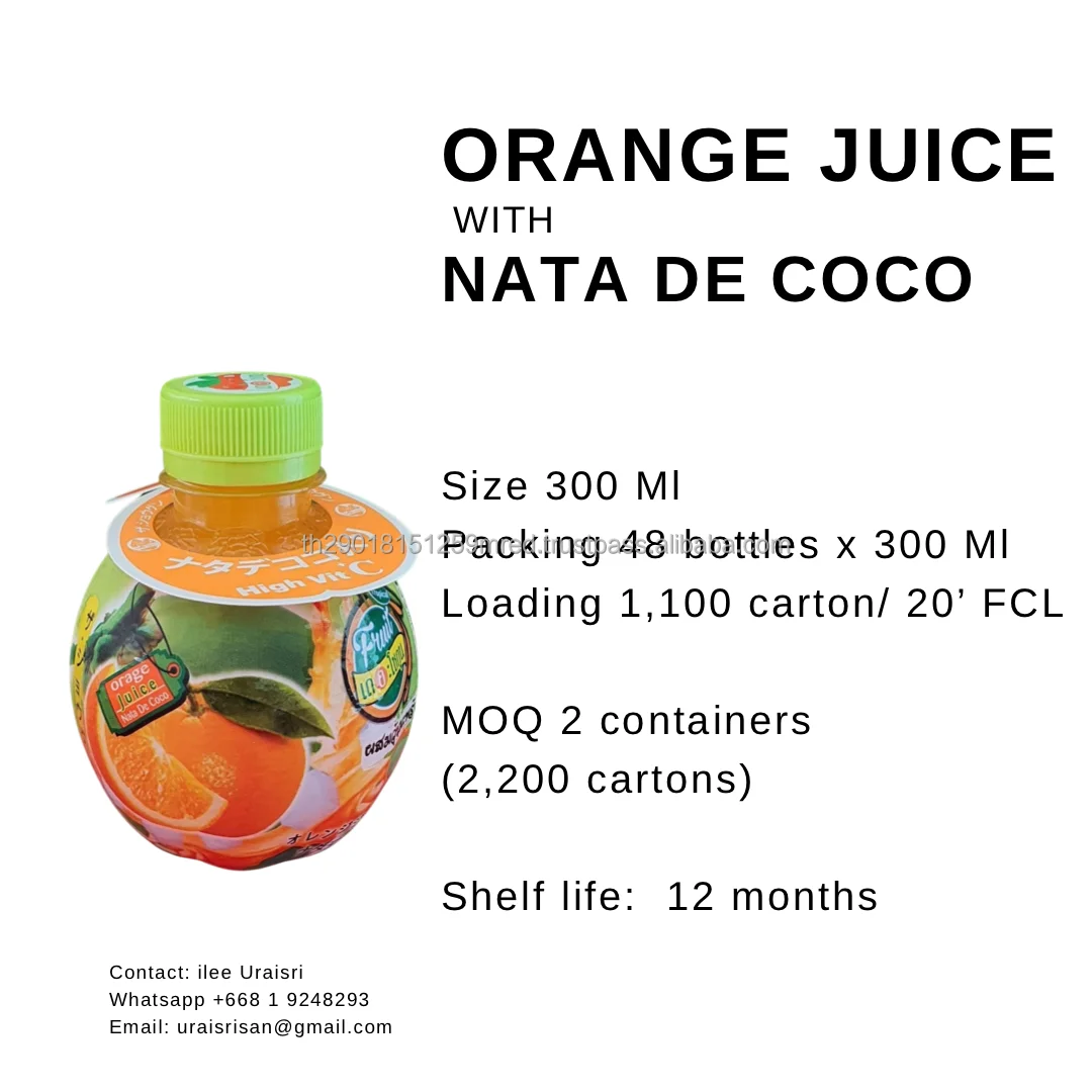 New Sterilized Fruit Beverage Orange Juice with Nata De Coco Product of Thailand by Captain iLee of BEST A EVER Company Limited
